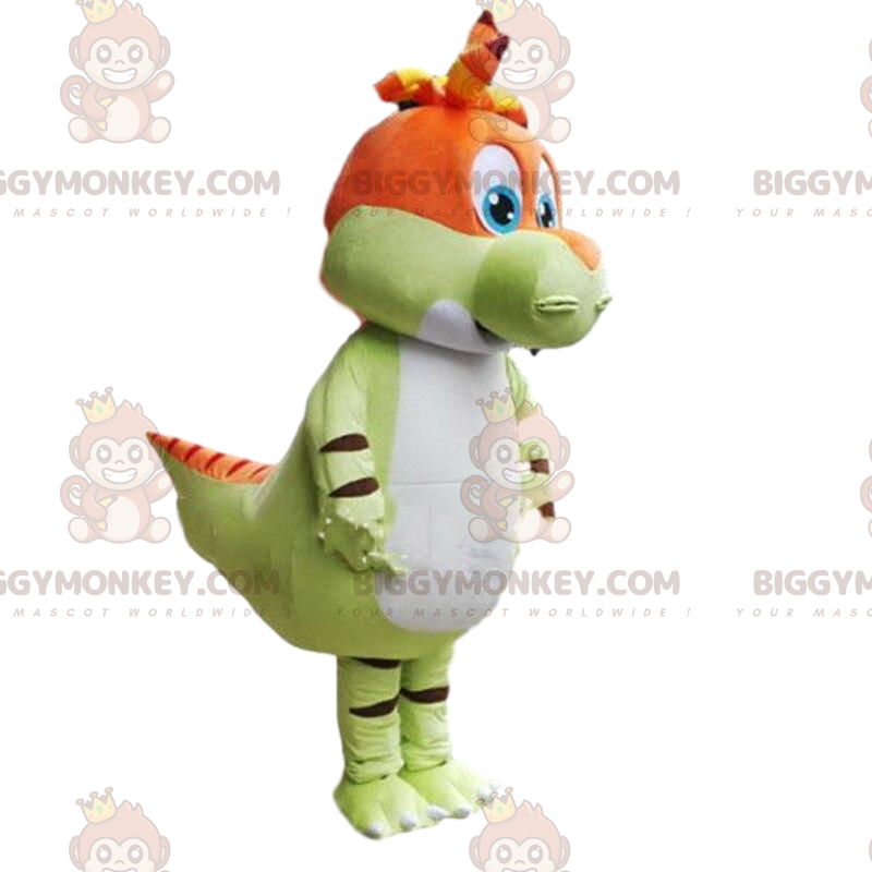 Groene en witte dinosaurus BIGGYMONKEY™ mascottekostuum