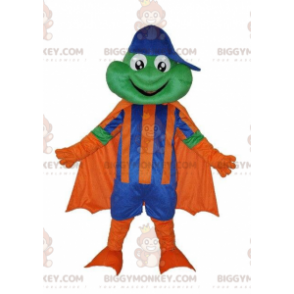 BIGGYMONKEY™ Maskottchenkostüm Frosch im Superhelden-Outfit