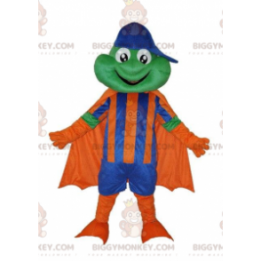 Kostým maskota BIGGYMONKEY™ žáby v superhrdinském kostýmu