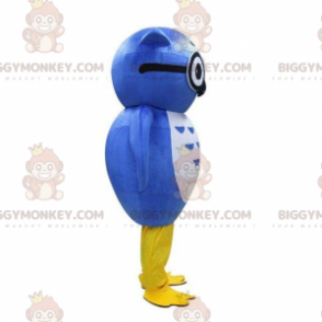 Fato de mascote BIGGYMONKEY™ de coruja azul com óculos, fato de
