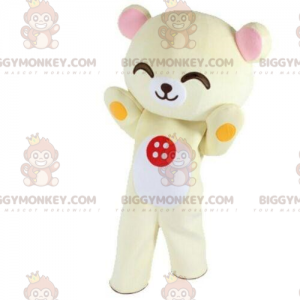 Yellow teddy bear BIGGYMONKEY™ mascot costume, yellow teddy