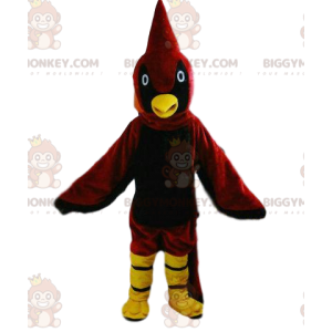 BIGGYMONKEY™ maskotdräkt röd och gul fågel, färgglad fågeldräkt