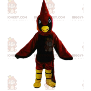 BIGGYMONKEY™ maskotdräkt röd och gul fågel, färgglad fågeldräkt