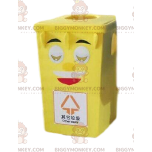Gele bak BIGGYMONKEY™ mascottekostuum, afvalcontainerkostuum