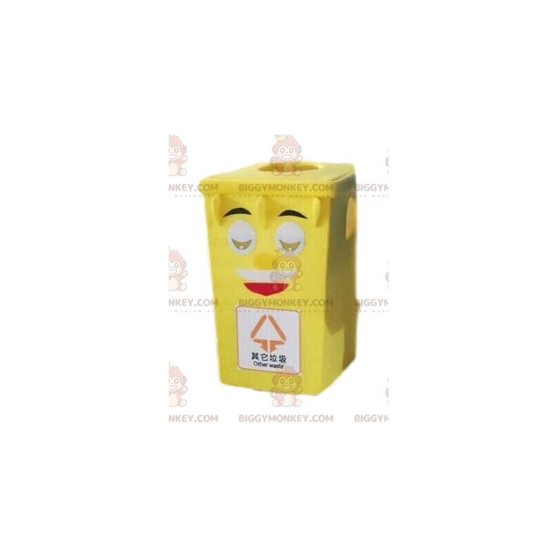 Keltainen bin BIGGYMONKEY™ maskottiasu, dumpster-asu, kierrätys