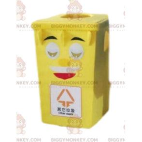 Keltainen bin BIGGYMONKEY™ maskottiasu, dumpster-asu, kierrätys