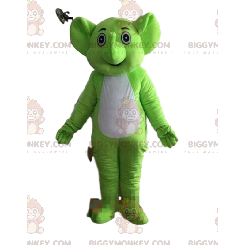 Maskotka zielony i biały słoń BIGGYMONKEY™, kostium małego