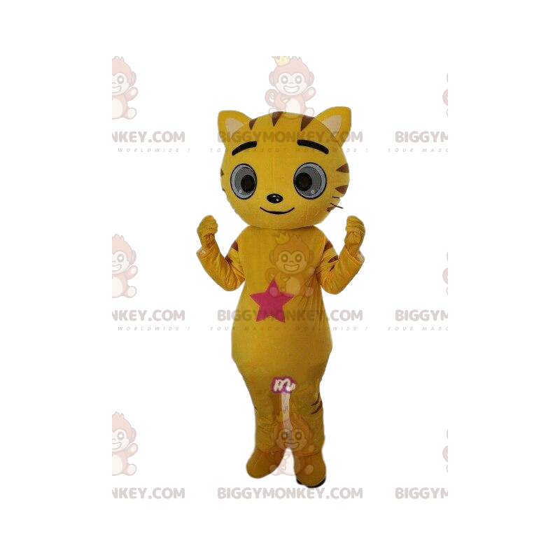 Traje de mascote de gato amarelo BIGGYMONKEY™, fantasia de