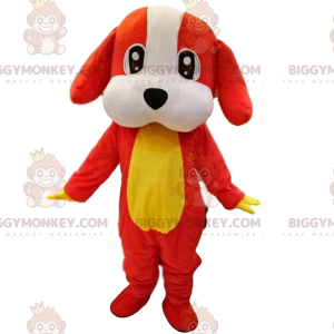 BIGGYMONKEY™ maskotdräkt av röd, vit och gul hund, hunddräkt -