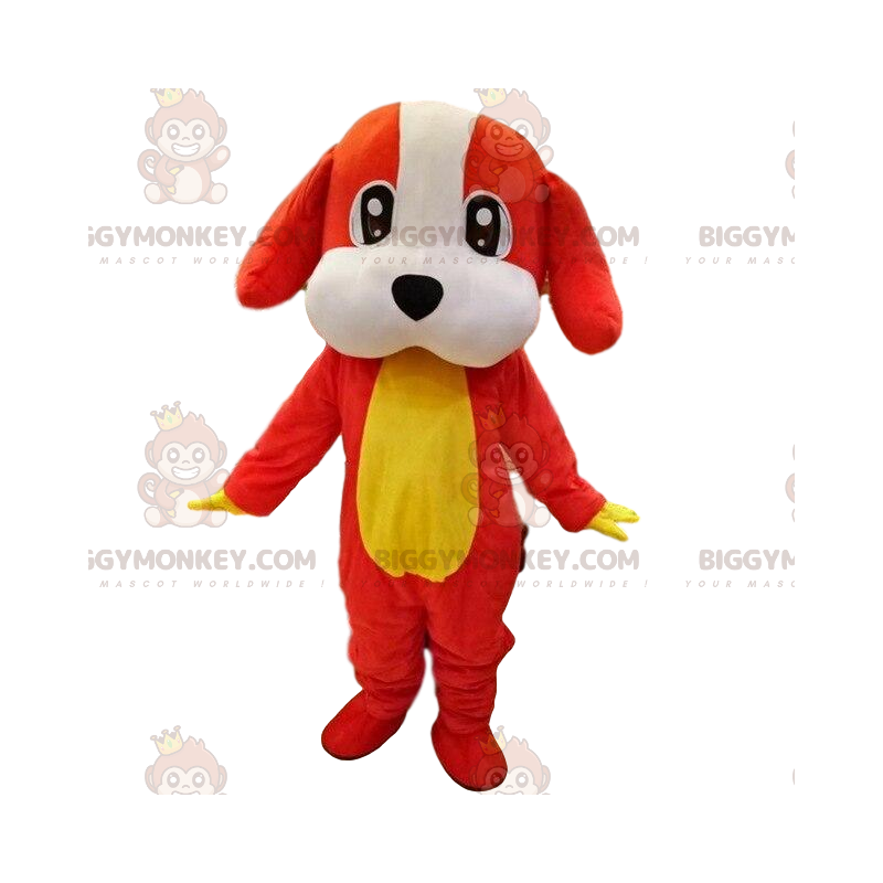 BIGGYMONKEY™ costume mascotte cane rosso, bianco e giallo