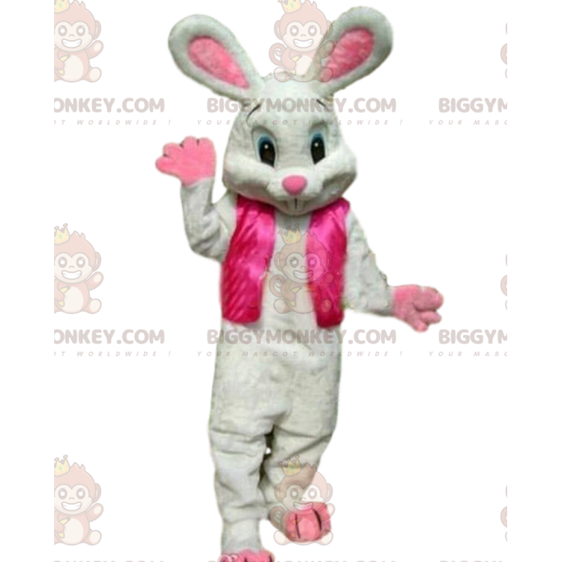 BIGGYMONKEY™ Maskottchenkostüm weißer Hase im rosa Outfit