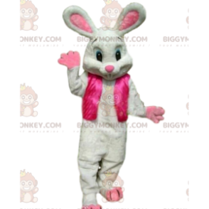 BIGGYMONKEY™ Maskottchenkostüm weißer Hase im rosa Outfit