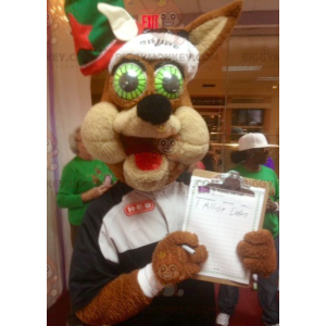 Brown Wolf with Green Eyes BIGGYMONKEY™ Mascot Costume -