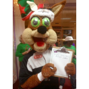 Costume de mascotte BIGGYMONKEY™ de loup marron aux yeux verts