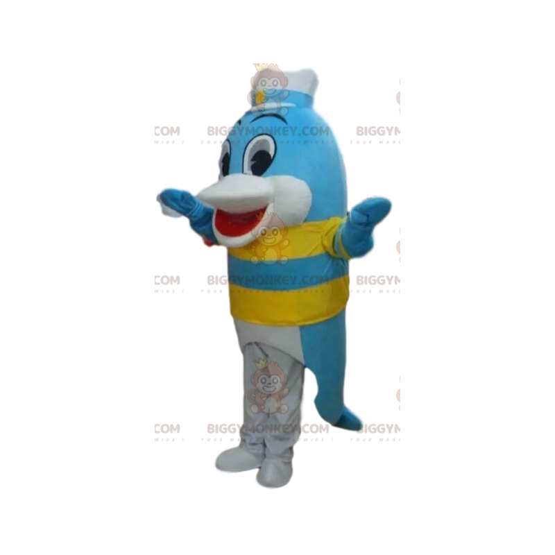 Blauer Delfin BIGGYMONKEY™ Maskottchenkostüm, Fischkostüm, Meer