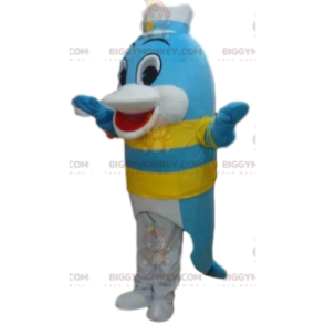 Blauwe dolfijn BIGGYMONKEY™ mascottekostuum, viskostuum, zee