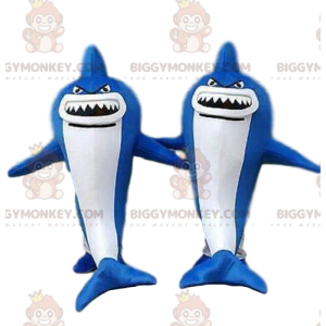 2 BIGGYMONKEY™s mascot of blue and white sharks, dangerous