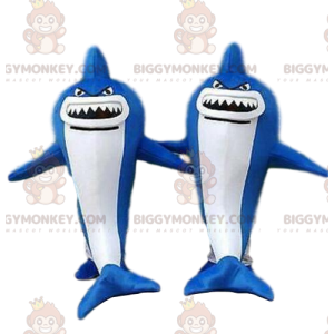 2 BIGGYMONKEY™s mascota de tiburones azules y blancos, animal