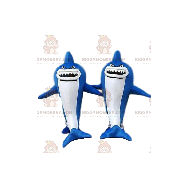 2 BIGGYMONKEY™s mascot of blue and white sharks, dangerous