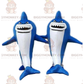 2 BIGGYMONKEY™s mascot of blue and white sharks, dangerous