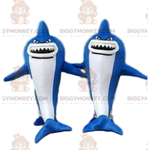 2 BIGGYMONKEY™s mascote de tubarões azuis e brancos, animal