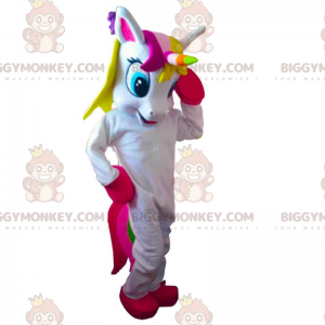 Multicolor unicorn BIGGYMONKEY™ mascot costume, fairy costume -