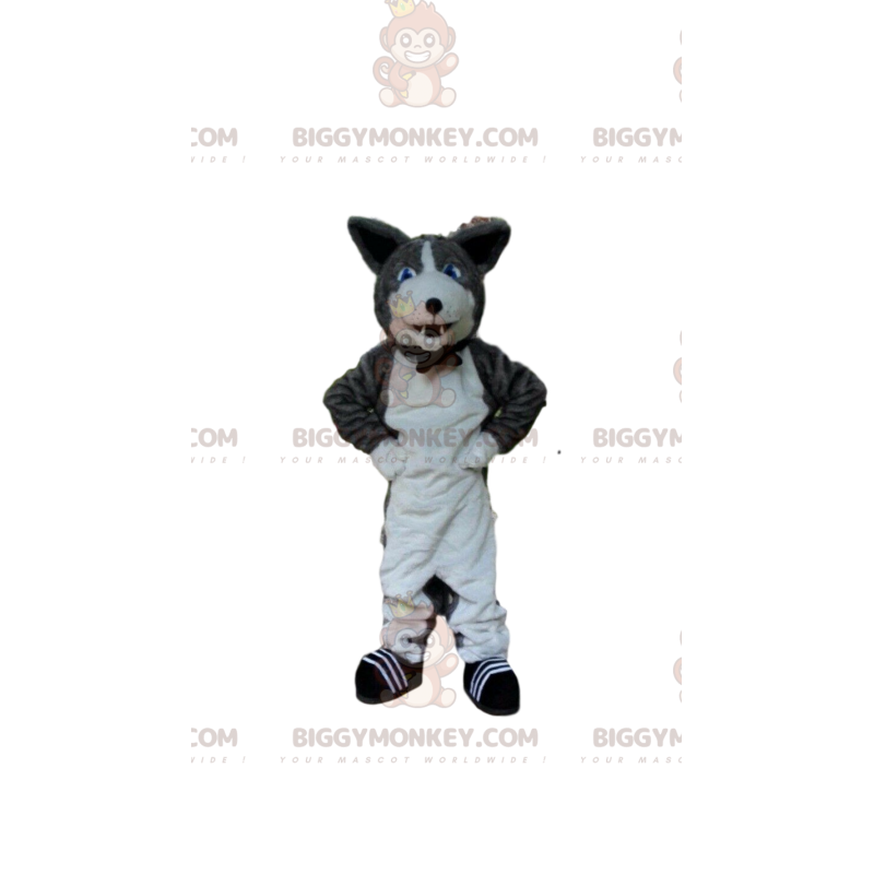 BIGGYMONKEY™ mascot costume gray and white dog, kennel costume