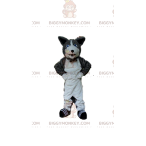 Costume de mascotte BIGGYMONKEY™ de chien gris et blanc