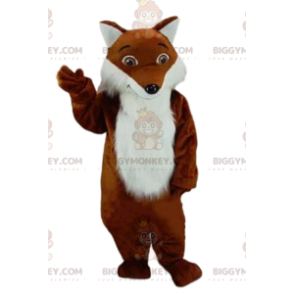 Traje de mascote BIGGYMONKEY™, raposa marrom e branca, peluda