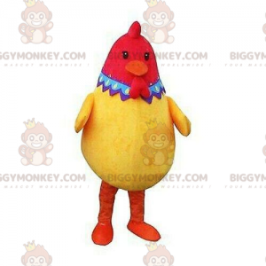 Bardzo udany i kolorowy kostium maskotki żółto-czerwonej kury
