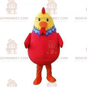 Bardzo udany i kolorowy kostium maskotki czerwono-żółtej kury