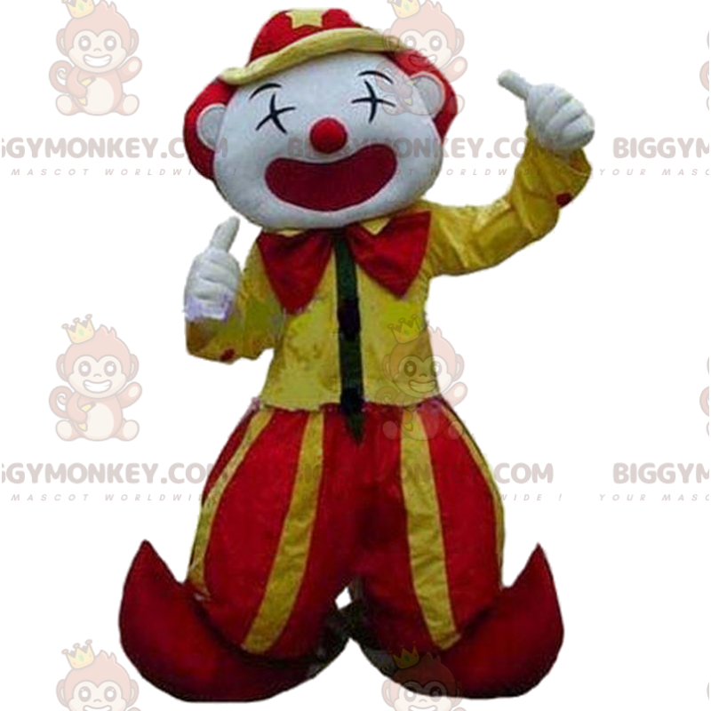 Gelber und roter Clown BIGGYMONKEY™ Maskottchenkostüm, Zirkus