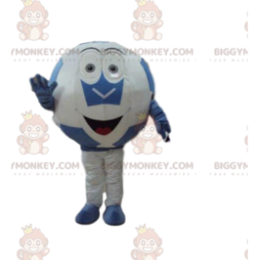 Blauwe en witte bal BIGGYMONKEY™ mascottekostuum, gigantische