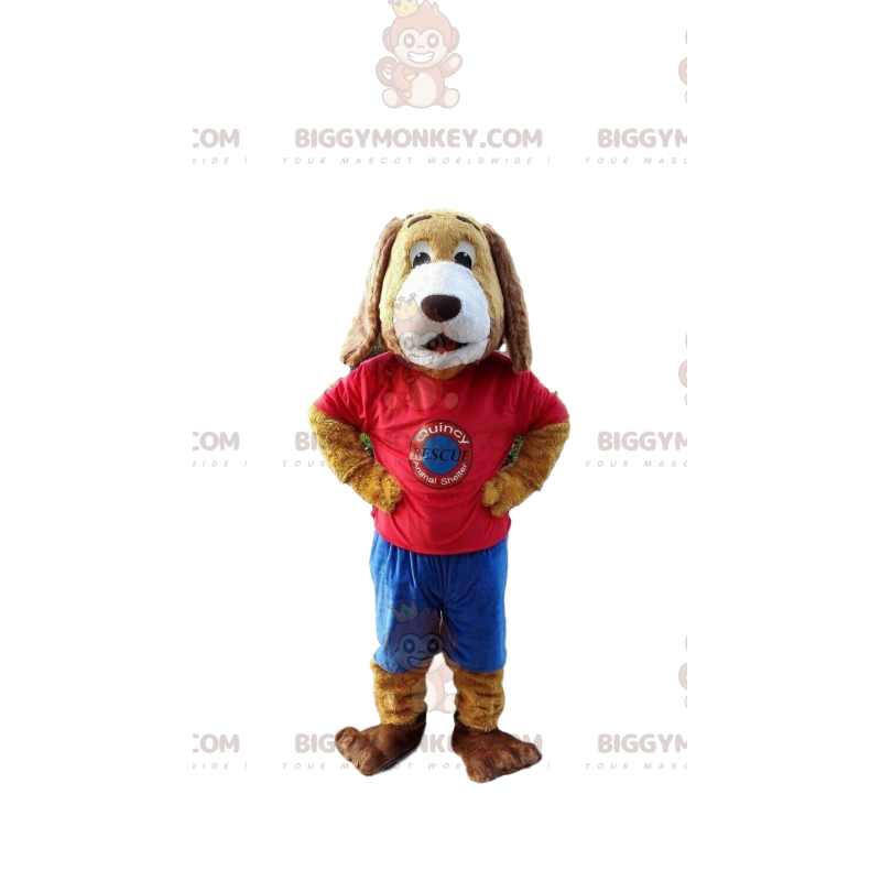 Hund BIGGYMONKEY™ maskotdräkt klädd i färgglad outfit