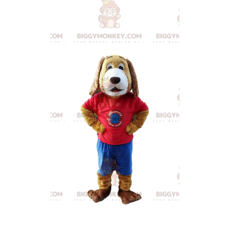 Traje de mascote de cachorro BIGGYMONKEY™ vestido com roupa