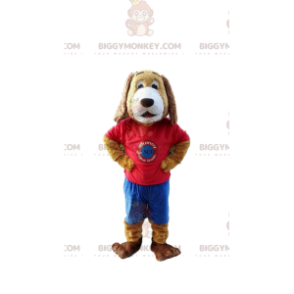 Στολή μασκότ σκύλου BIGGYMONKEY™ ντυμένη με πολύχρωμη στολή