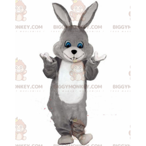 Grå och vit kanin BIGGYMONKEY™ maskotdräkt, plysch kaninkostym