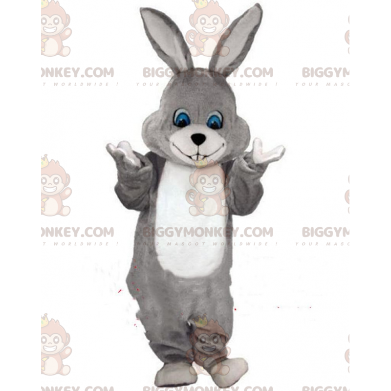 Grå och vit kanin BIGGYMONKEY™ maskotdräkt, plysch kaninkostym