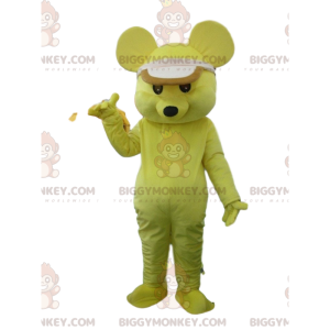 Fato de mascote BIGGYMONKEY™ de rato amarelo com boné, fato