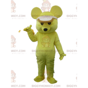 Yellow mouse BIGGYMONKEY™ mascot costume with a cap, yellow