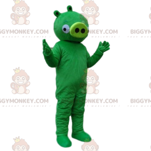 Costume de mascotte BIGGYMONKEY™ de cochon vert de vidéo Angry