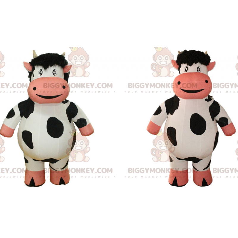 2 nafukovací krávy maskota BIGGYMONKEY™, farmářské kostýmy –