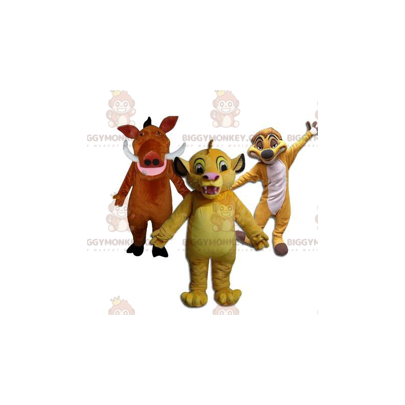 3 mascotes do BIGGYMONKEY™, Timon, Pumba e Simba do desenho