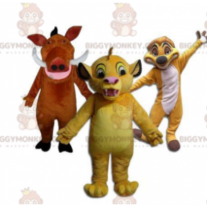 3 mascotes do BIGGYMONKEY™, Timon, Pumba e Simba do desenho