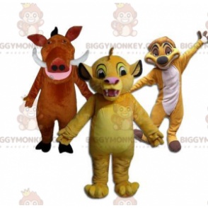 3 mascottes BIGGYMONKEY™, Timon, Pumba et Simba du dessin animé