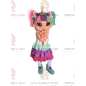 Kostým barevného dívčího maskota BIGGYMONKEY™, velmi barevný