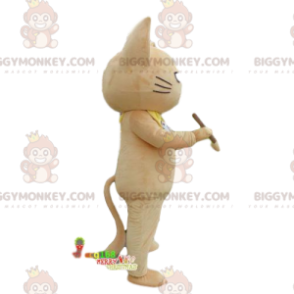 BIGGYMONKEY™ maskot kostume beige kat med blyant, skoledreng