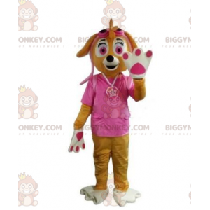 BIGGYMONKEY™ Maskotdräkt Brun hund, honhund klädd i rosa -