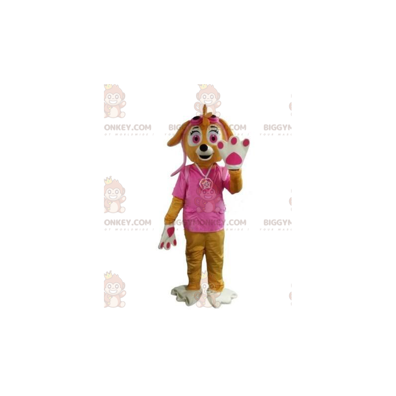 BIGGYMONKEY™ Mascot Costume Brown Dog, perra vestida de rosa -