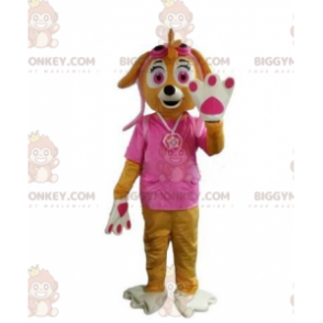 BIGGYMONKEY™ Maskotdräkt Brun hund, honhund klädd i rosa -